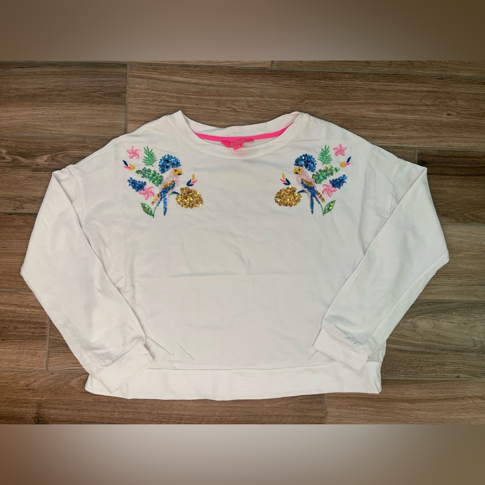Lilly Pulitzer Sheridan Long Sleeve Sequin Embroidered Parakeet Birds